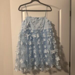 Altar'd State Light Blue Floral Appliqué Mini Dress